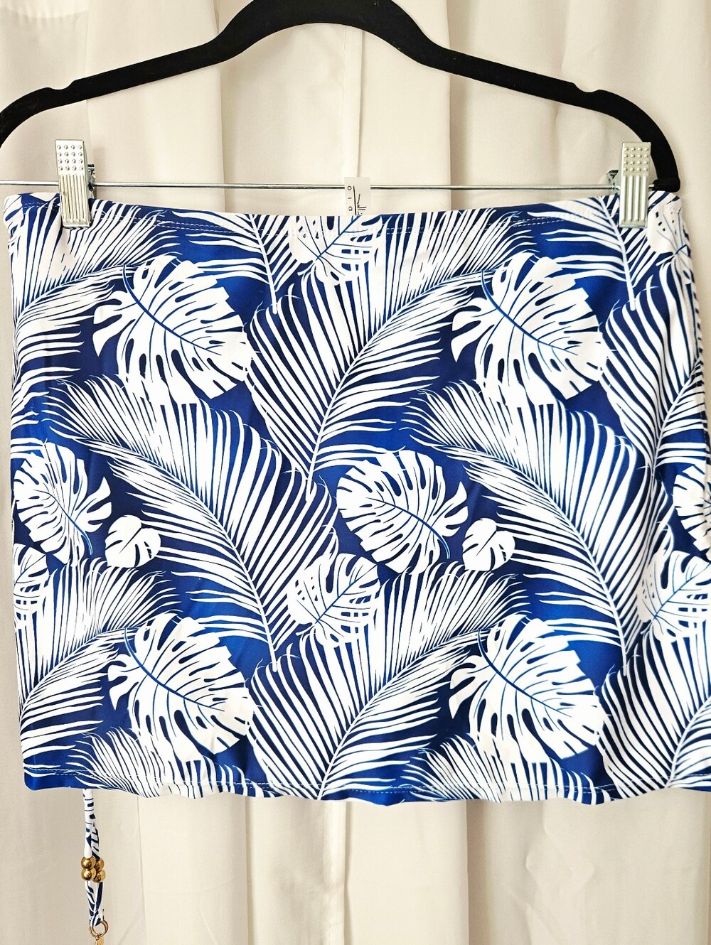 Nicole Miller NY Monstera Palm Print Swim Skirt Bottoms Blue White